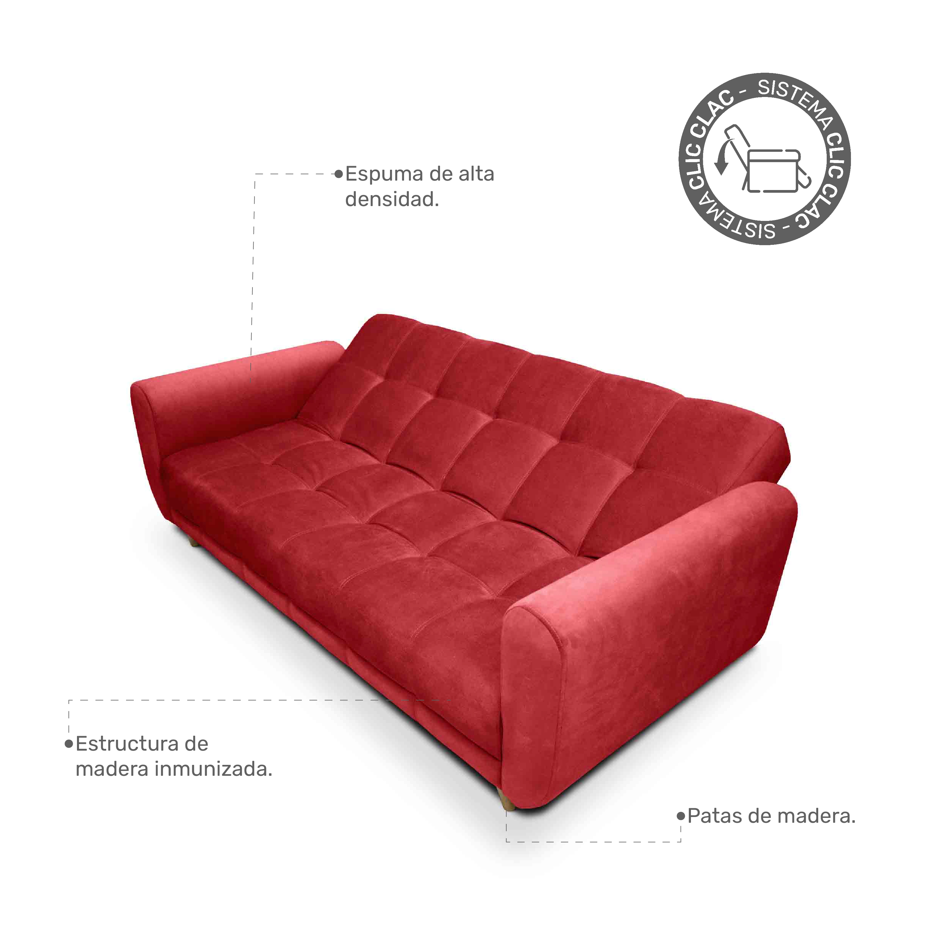 Sofa Cama Comfort Sistema Clic Clac Color Rojo (5)